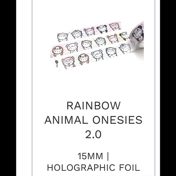 🆕 TheCoffeeMonsterzCo Rainbow Animal Onesies 2.0 Washi Tape - Picture 1 of 2